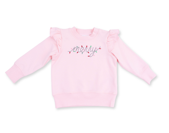 Pink Ruffle Sweatshirt | Christmas Lights Merry