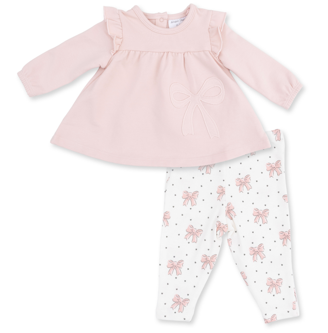 LS Sweatshirt w/Ruffle &amp; Leggings | Veiled Pink Bows