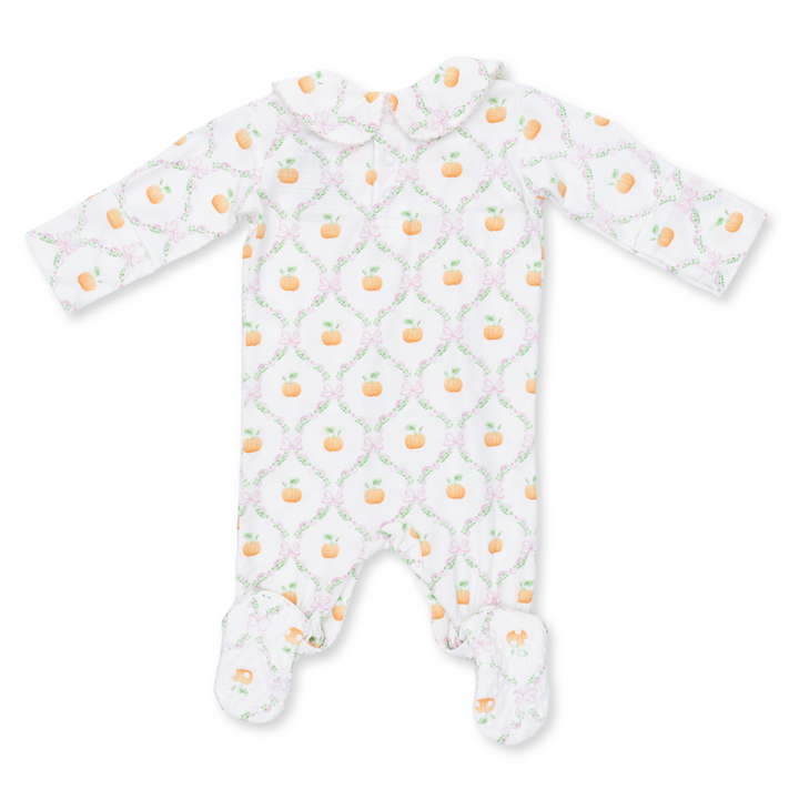 Smocked Peter Pan Snap Footie | Pretty Pumpkin Trellis