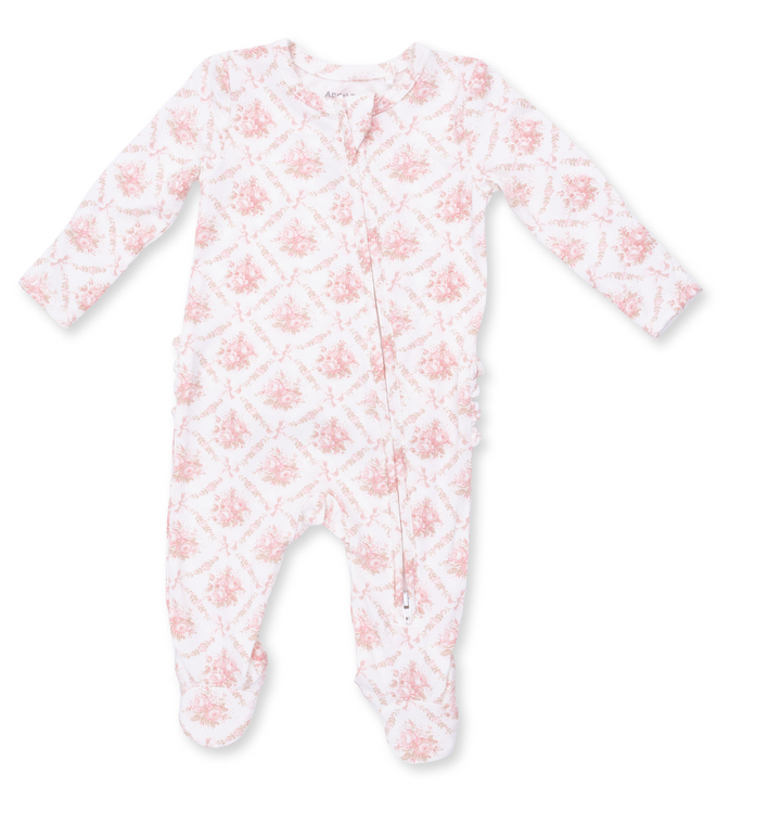 Two Way Ruffle Back Zipper Footie | Rose Lattice