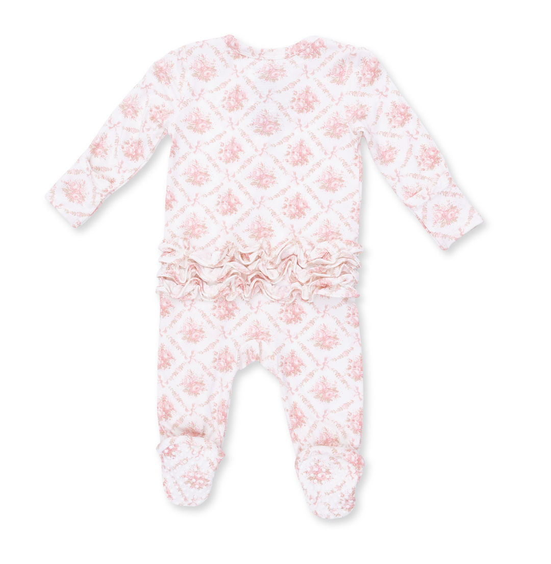 Two Way Ruffle Back Zipper Footie | Rose Lattice