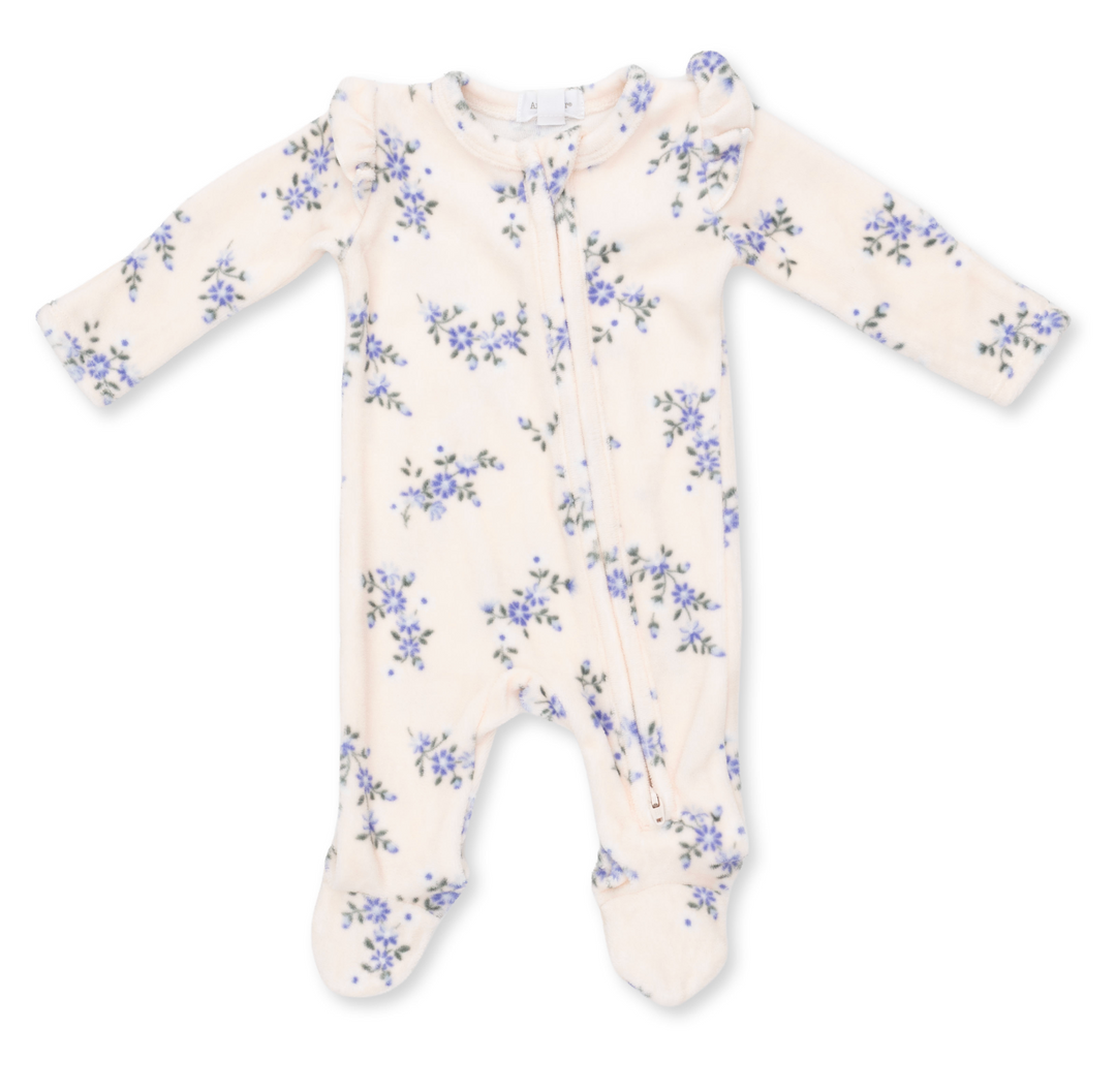 Two Way Zipper Ruffle Sleeve Footie | Sweet Hanna Floral Velour