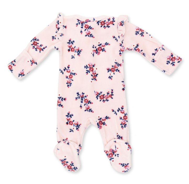 Two Way Zipper Ruffle Sleeve Footie | Nora Floral Velour