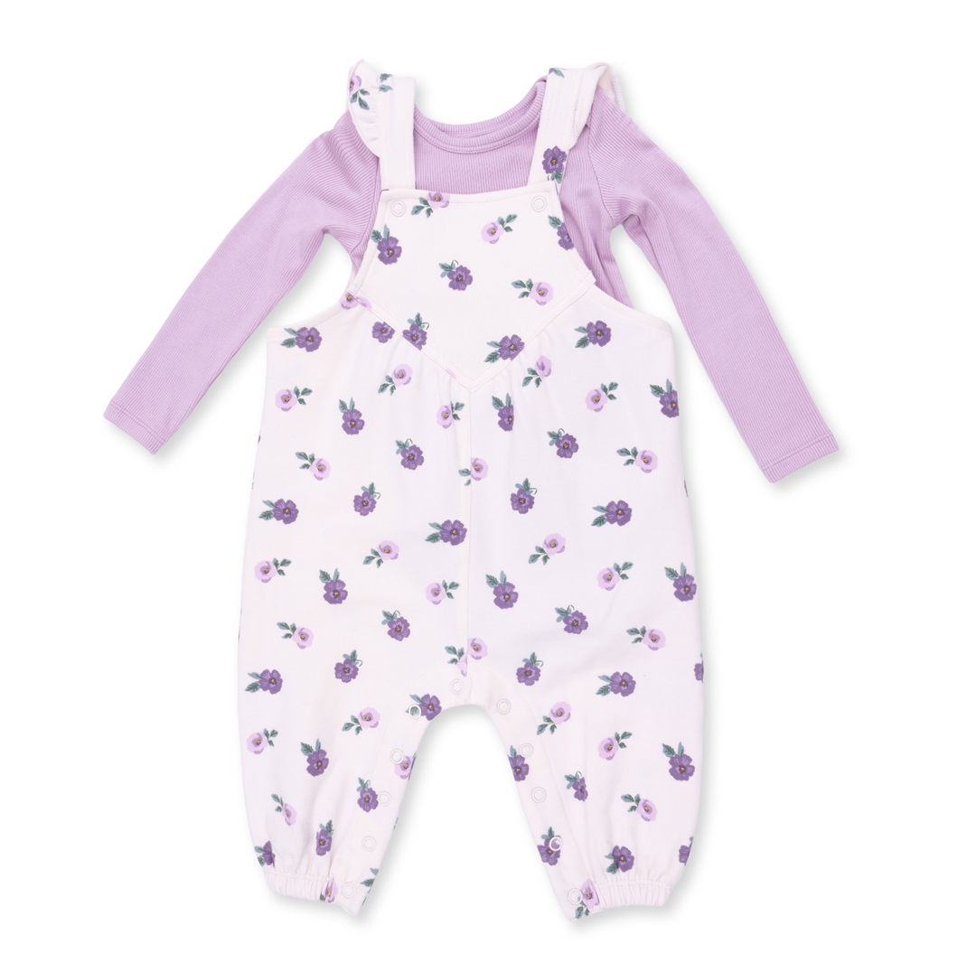 V-Ruffle Overall and LS Bodysuit | Violetta Floral