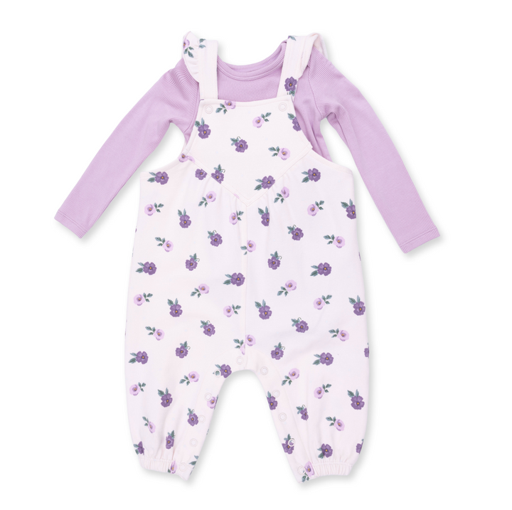 V-Ruffle Overall and LS Bodysuit | Violetta Floral