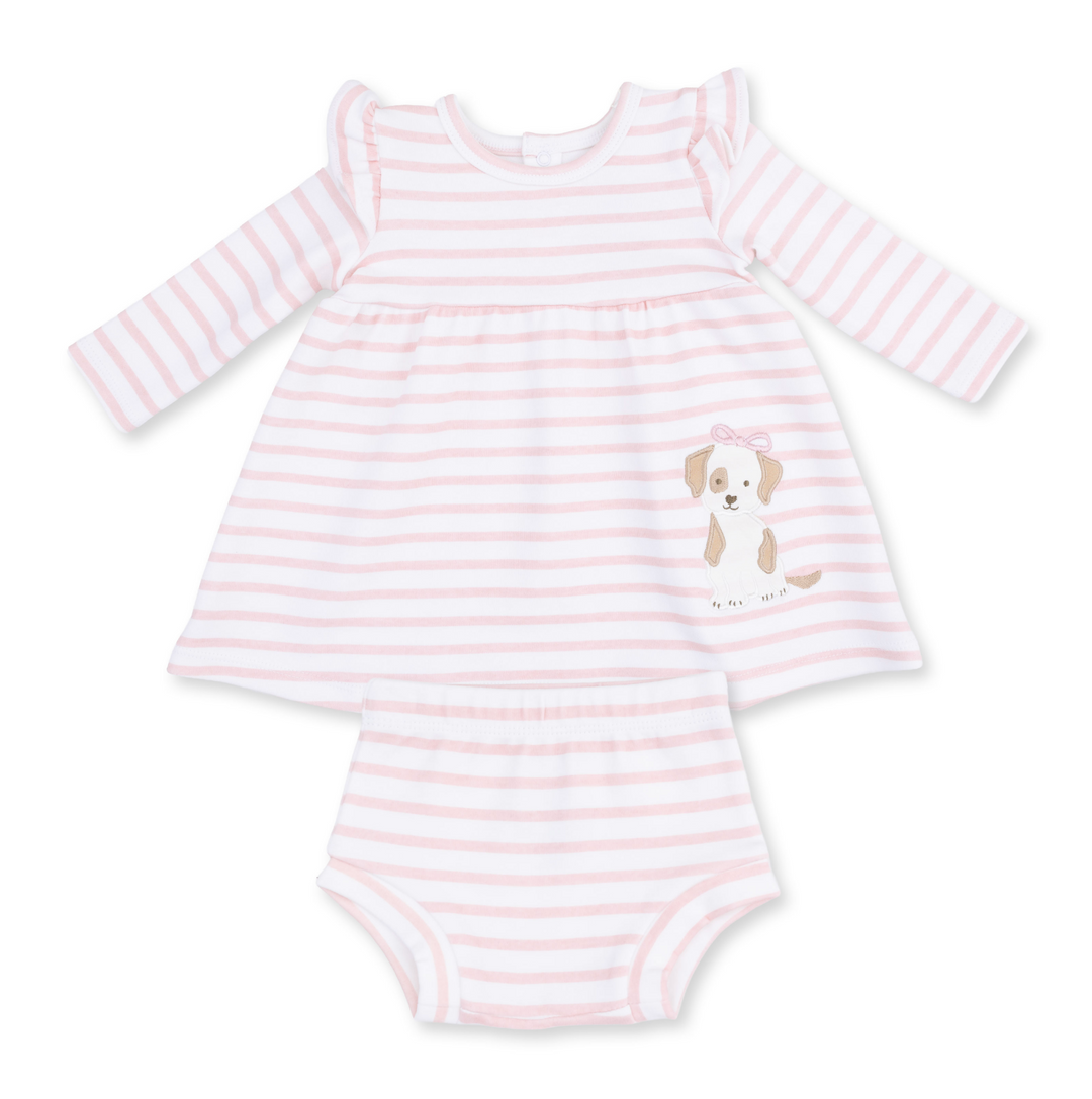 LS Stripe Dress w/Ruffle Bloomer | Pink Puppy