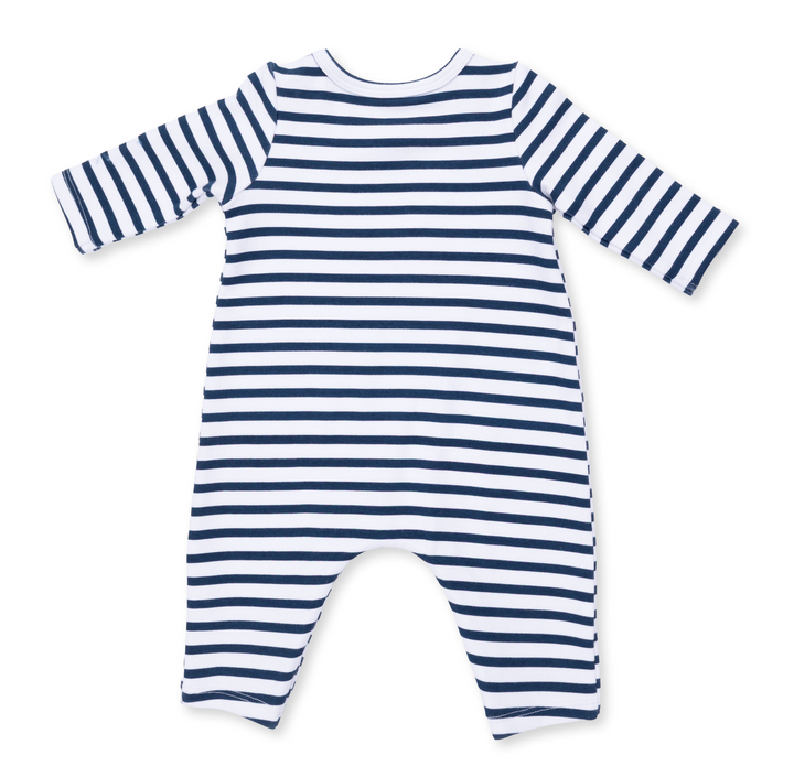 LS Shoulder Snap Romper | Navy Stripe w/Football