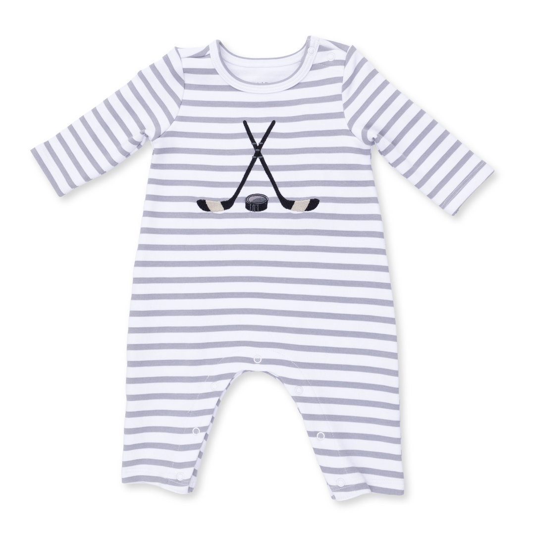 LS Shoulder Snap Romper | Stripe Hockey