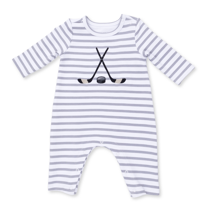 LS Shoulder Snap Romper | Stripe Hockey