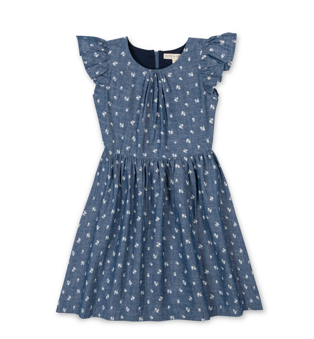 Organic Ruffle Sleeve Chambray Dress | Floral