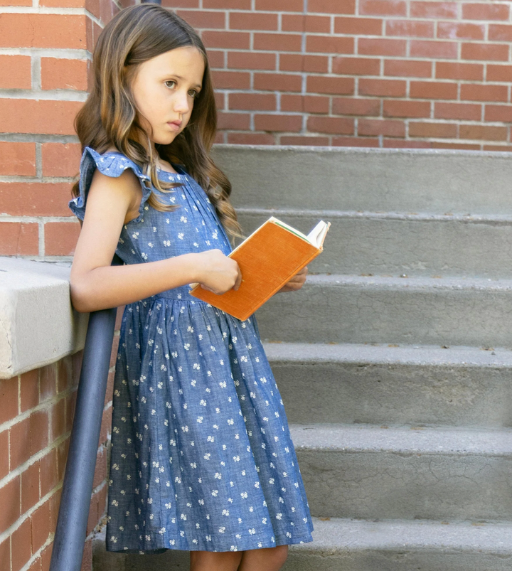 Organic Ruffle Sleeve Chambray Dress | Floral