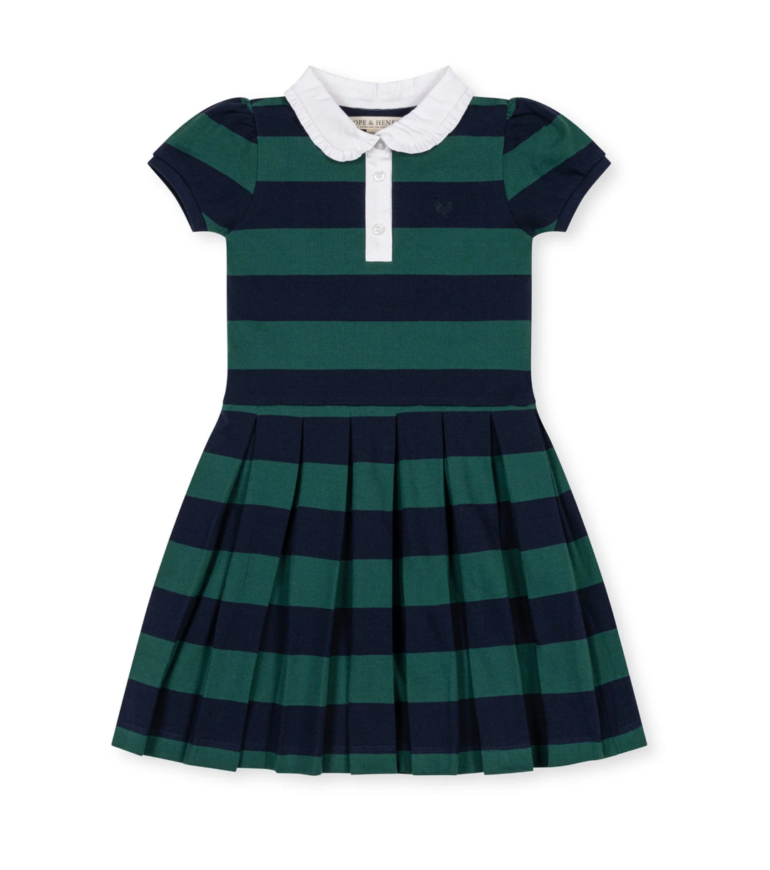 Organic Pique Polo Dress | Navy and Green Rugby