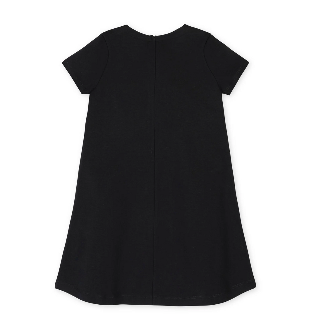 Ponte A-Line Ruffle Placket Dress | Black