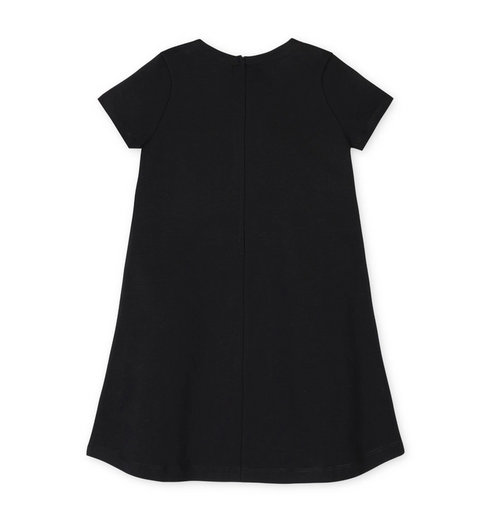 Ponte A-Line Ruffle Placket Dress | Black