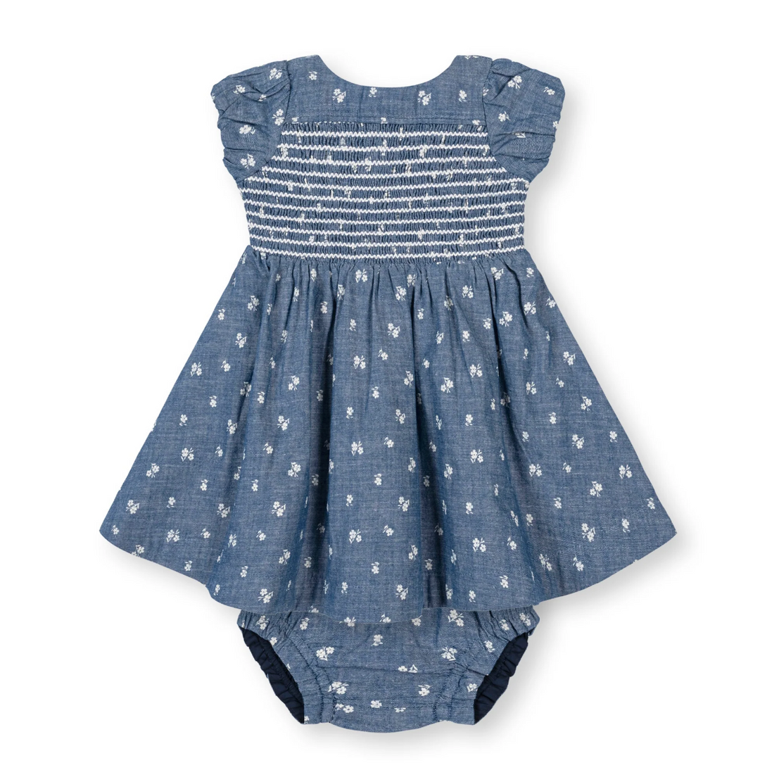 Organic Chambray Smocked Puff Sleeve Dress | Floral