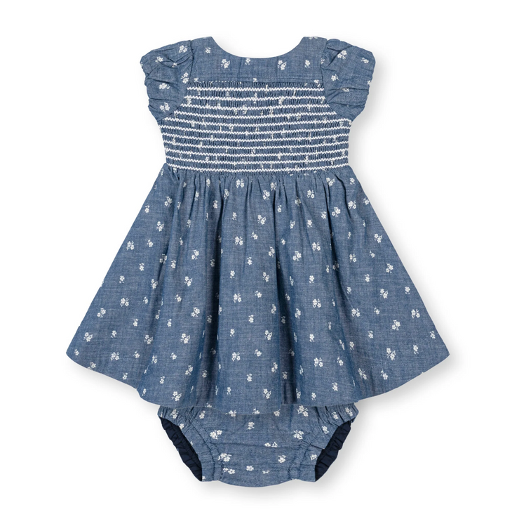 Organic Chambray Smocked Puff Sleeve Dress | Floral