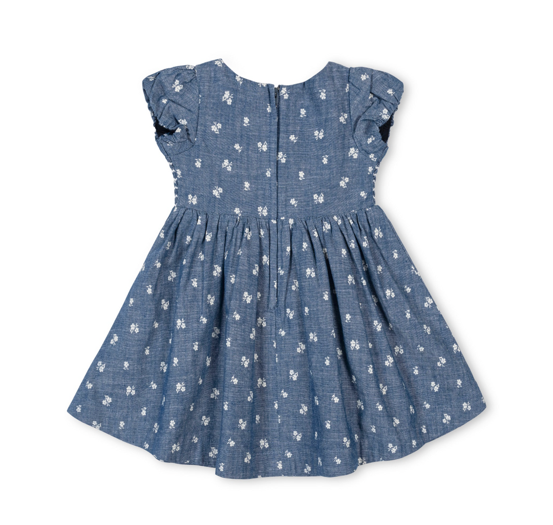 Organic Chambray Smocked Puff Sleeve Dress | Floral