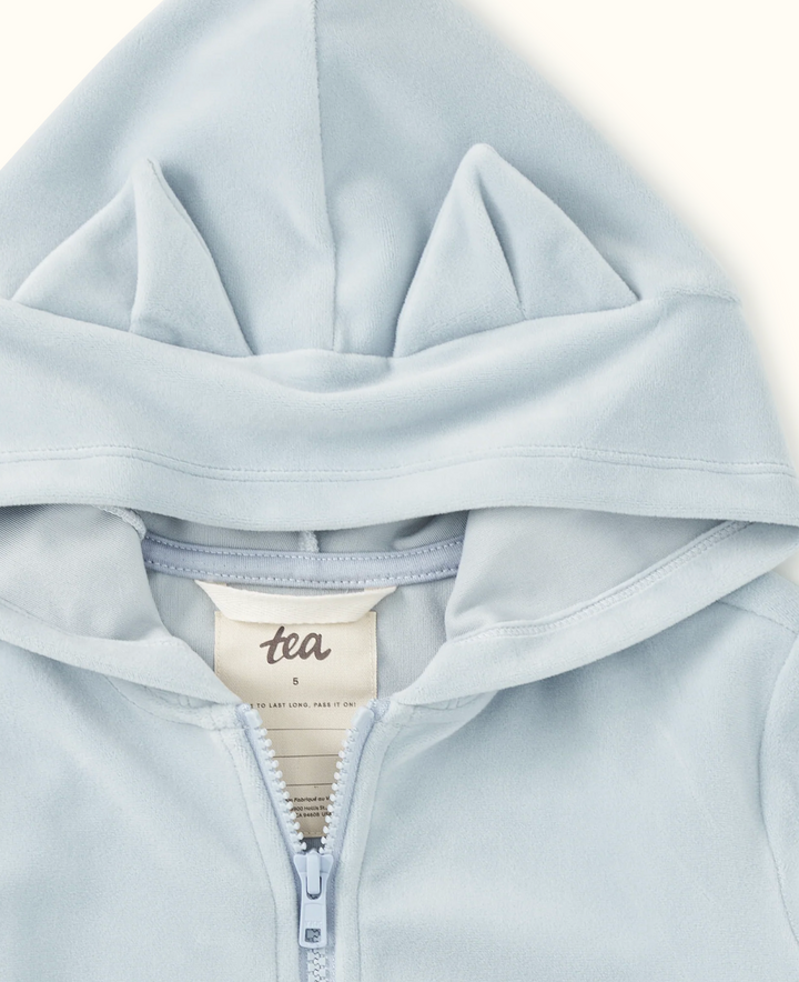 Cat Ears Velour Hoodie | Blue Fog