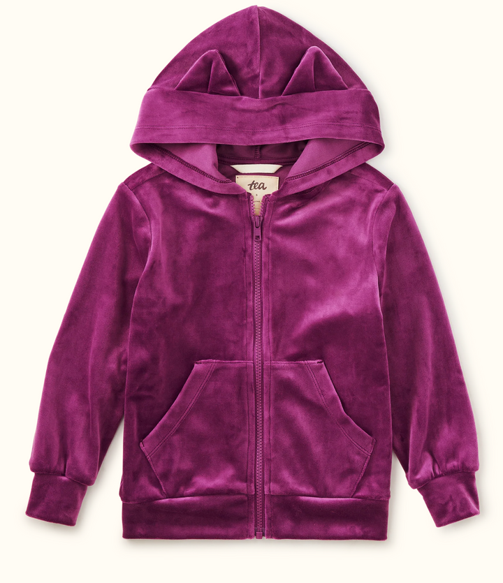 Cat Ears Velour Hoodie | Cosmic Berry