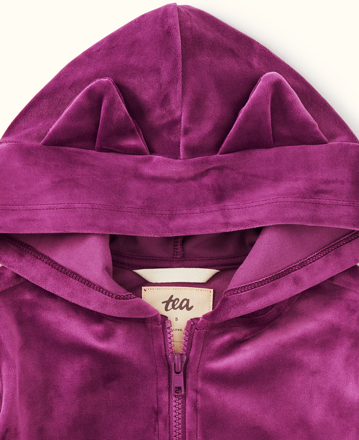 Cat Ears Velour Hoodie | Cosmic Berry