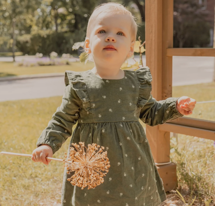 Dk Green Sweet Floral Corduroy Dress &amp; Legging Set