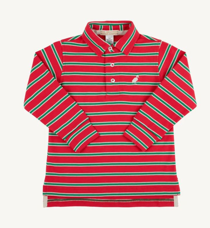 Prim and Proper Long Sleeve Polo | Richmond Red &amp; Kiawah Kelly Green Stripe