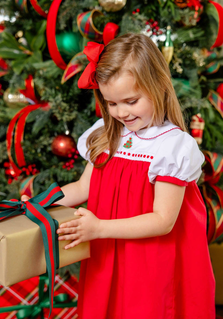Mary Dal Dress Broadcloth | Worth Ave White/Richmond Red Christmas