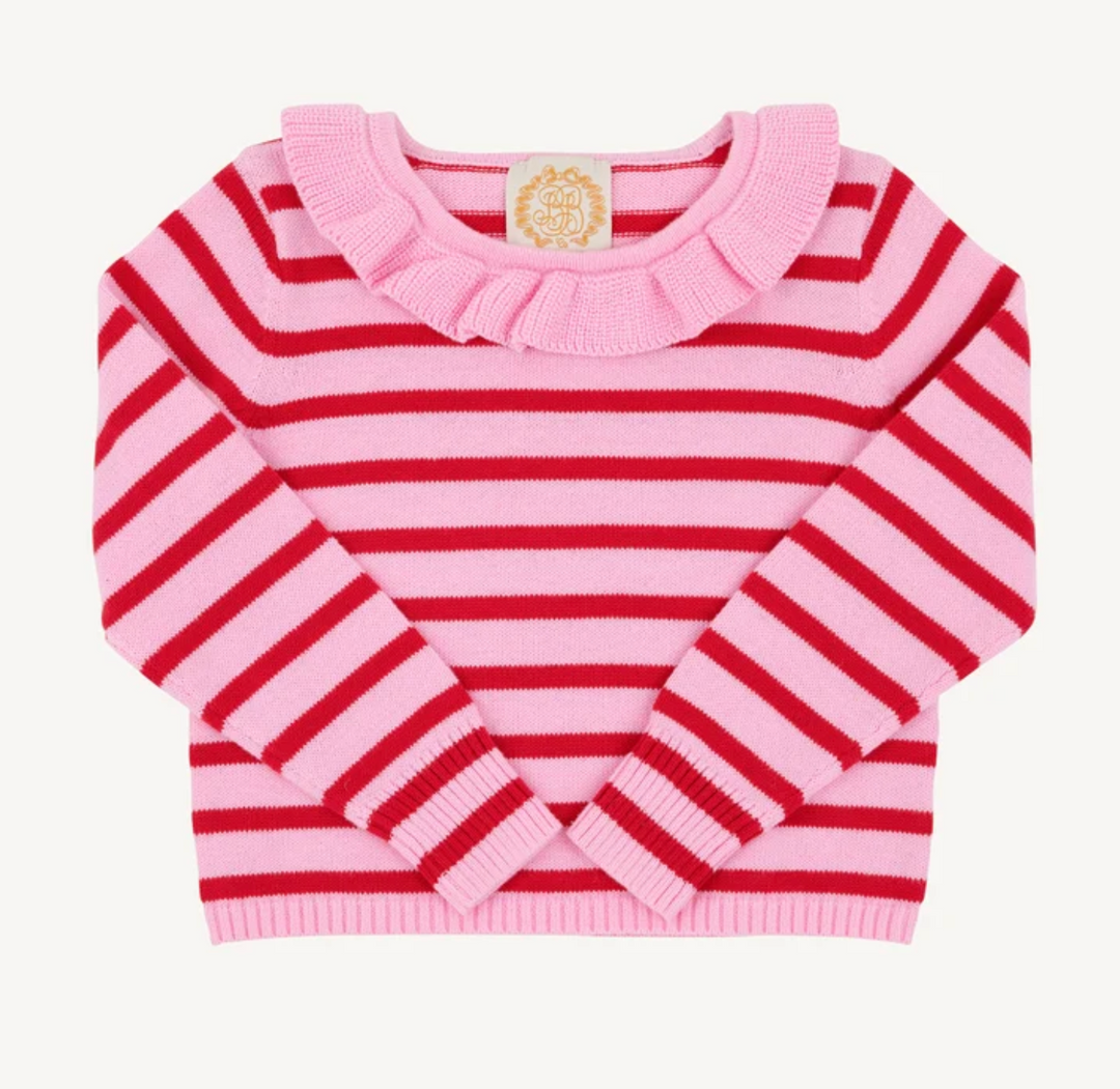 Reece Ruffle Sweater | Richmond Red &amp; Pier Party Pink Stripe