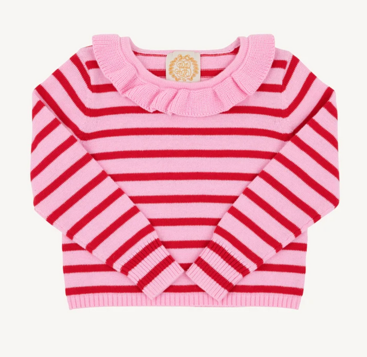 Reece Ruffle Sweater | Richmond Red &amp; Pier Party Pink Stripe