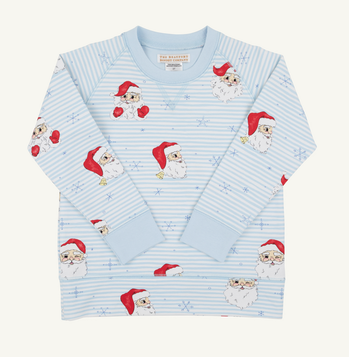 Cassidy Comfy Boys Crewneck French Terry | Dear Santa Blue Stripe