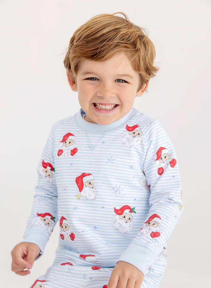 Cassidy Comfy Boys Crewneck French Terry | Dear Santa Blue Stripe