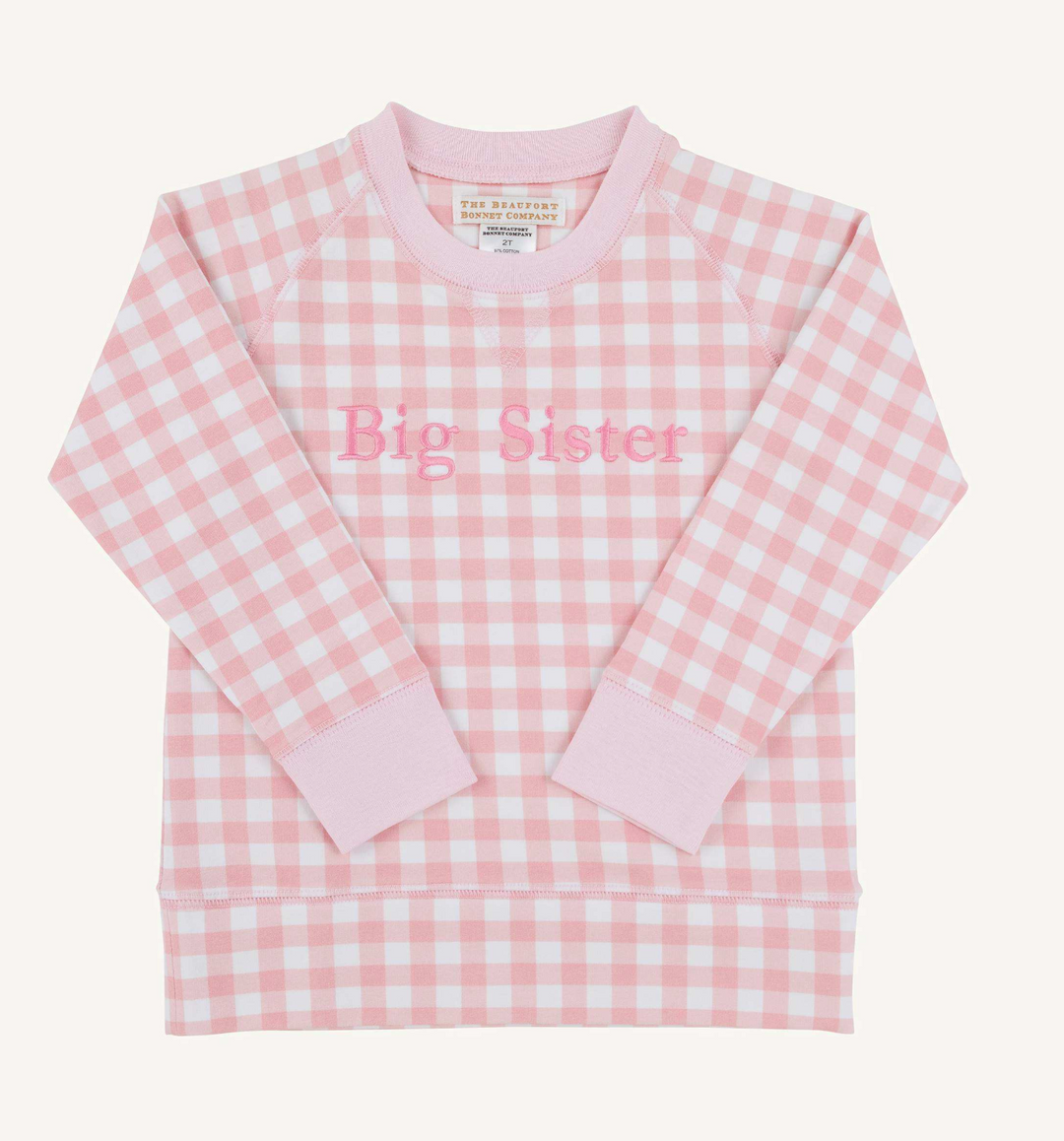 Cassidy Comfy Crewneck French Terry | Big Sister Palm Beach Pink Gingham