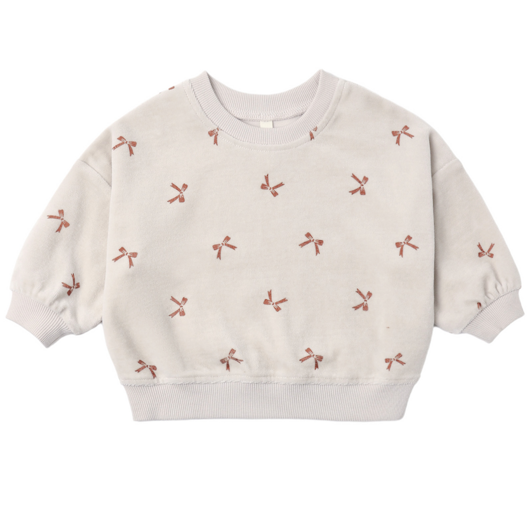 Velour Relaxed Sweatshirt | Red Bows