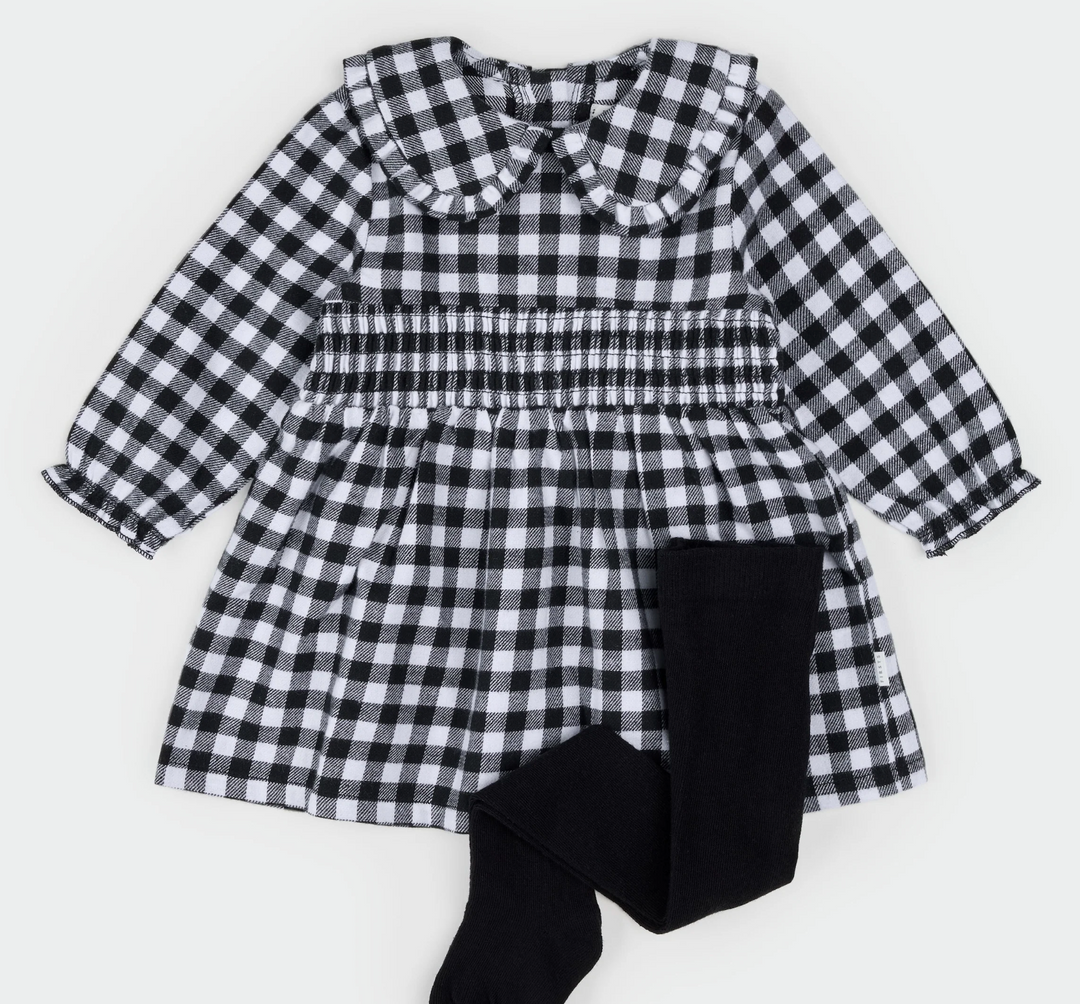 Bl/White Tartan Flannel Dress Set