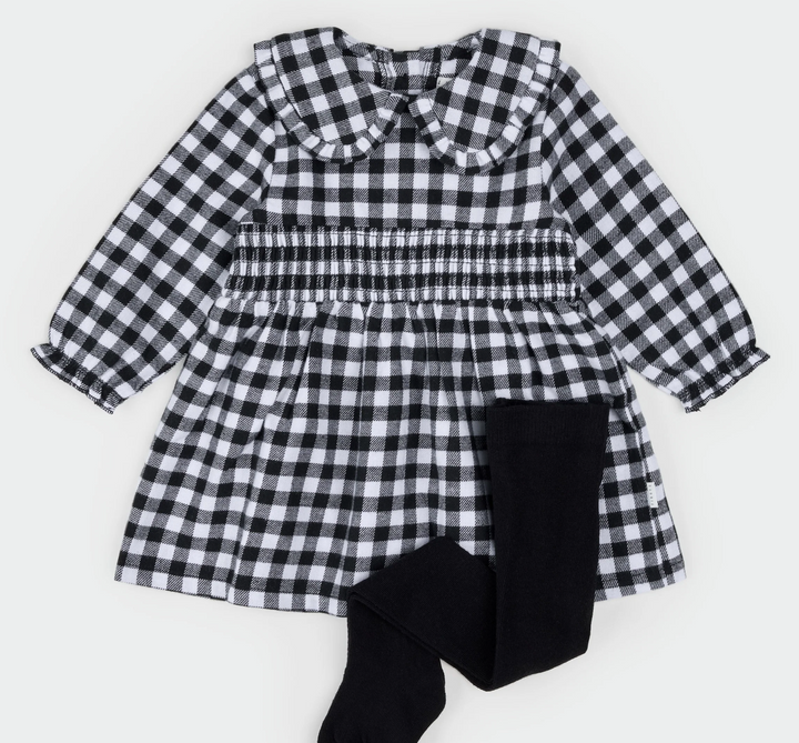 Bl/White Tartan Flannel Dress Set