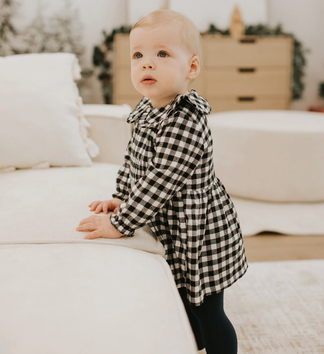 Bl/White Tartan Flannel Dress Set