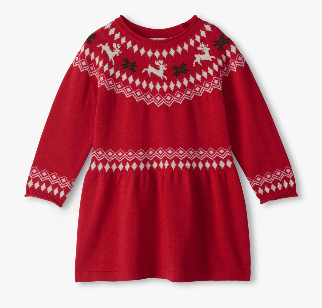 Chex Red Reindeer Fair Isle Sweater Dress