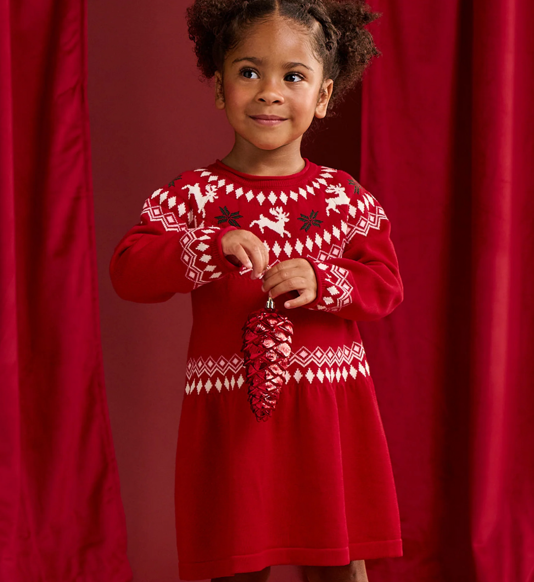 Chex Red Reindeer Fair Isle Sweater Dress