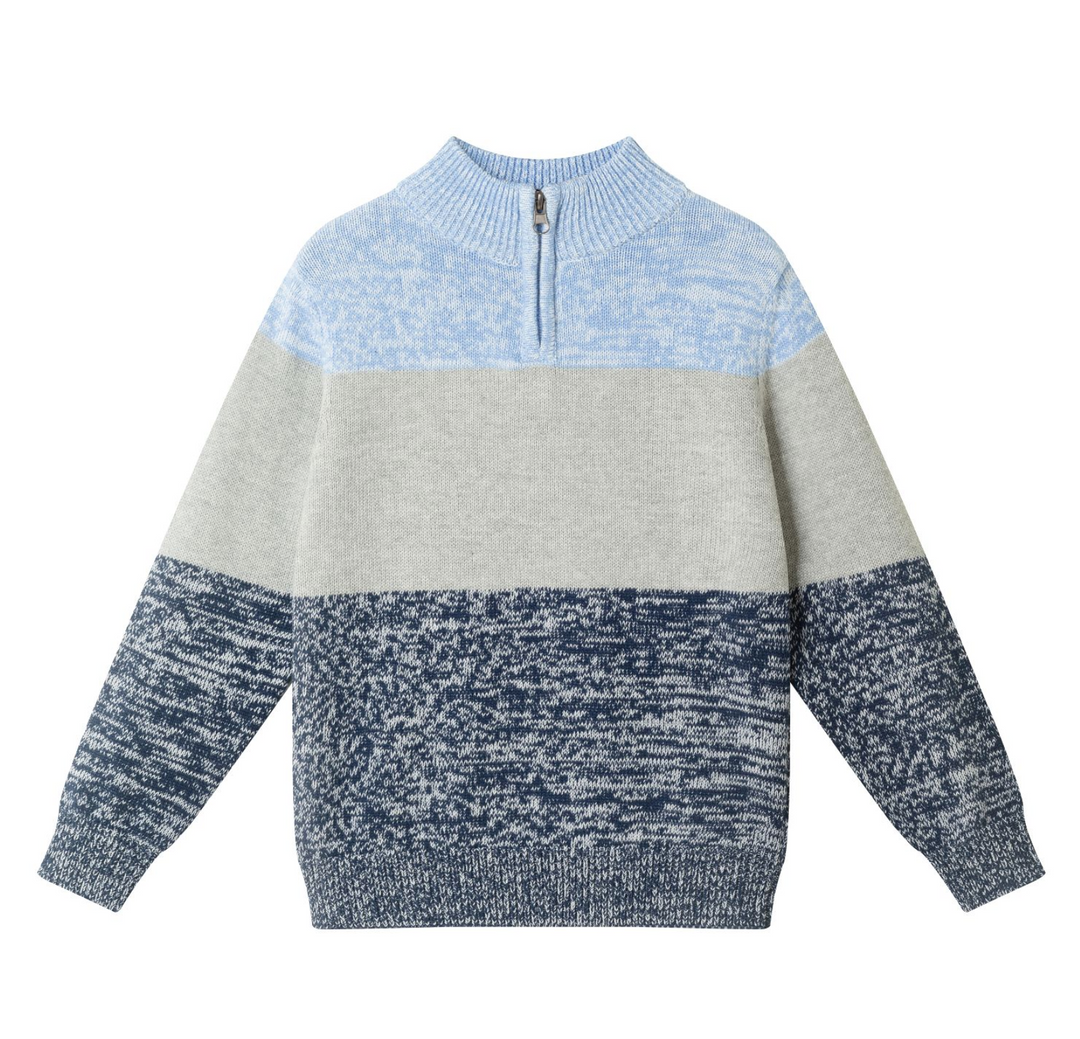 Blue Color Block Quarter Zip