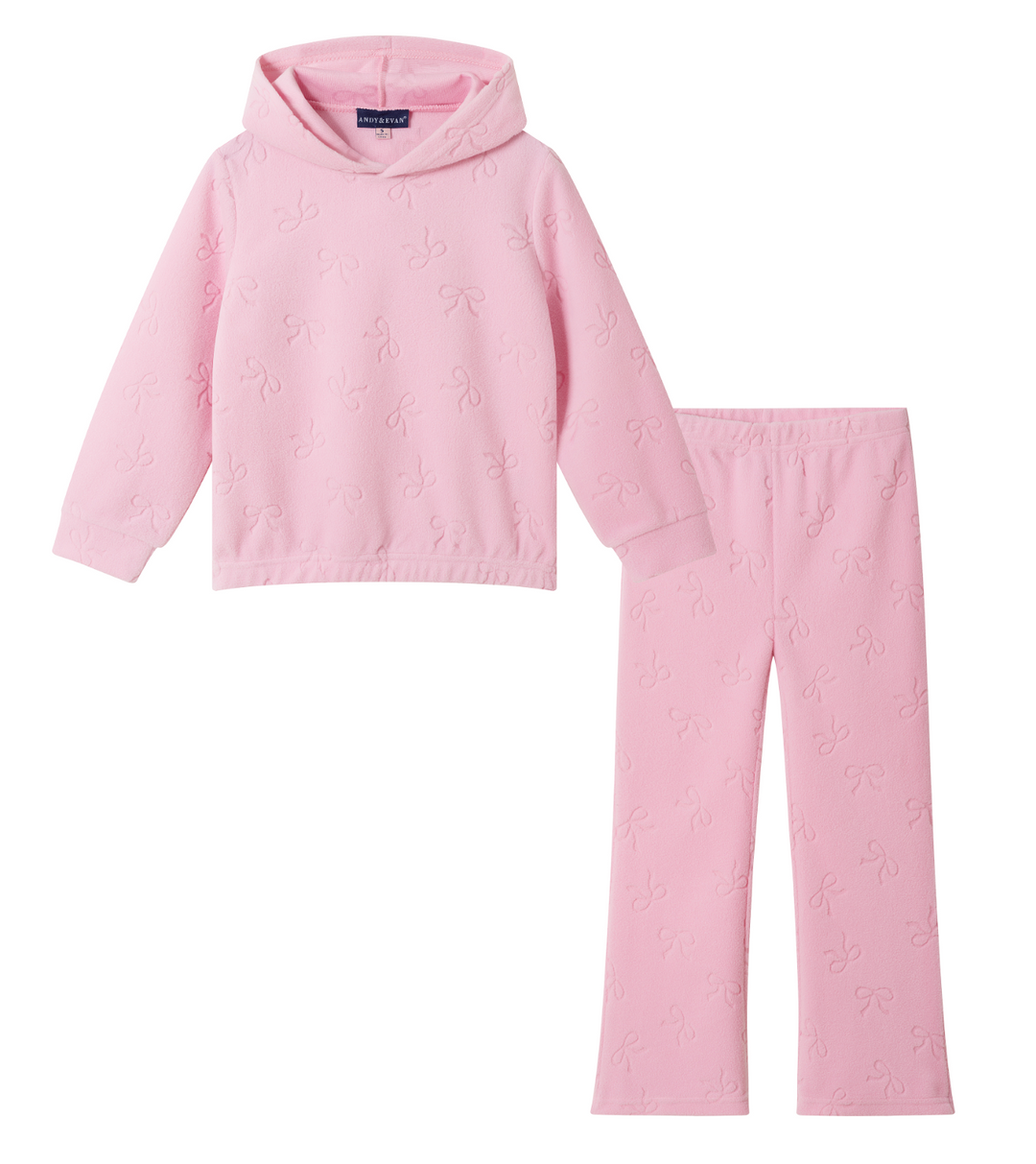 Pink Bow Plush Hoodie/Pant Set