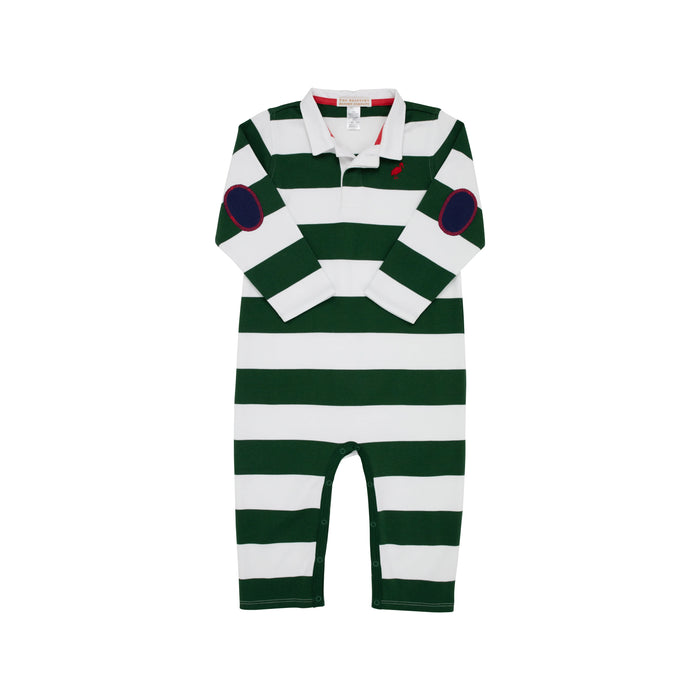 Sir Proper's Rugby Romper | Grier Green Rugby Stripe with Richmond Red