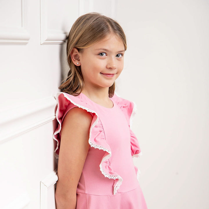 Sleeveless Organic Knit Pinafore Dress | Classic Pink