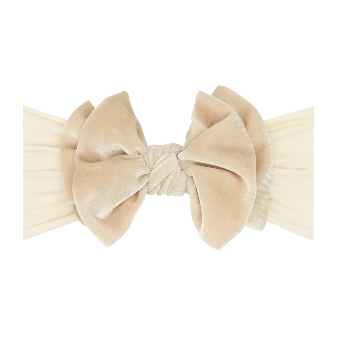 Velvet Fab Nylon Headband w/ Bow | Oatmeal