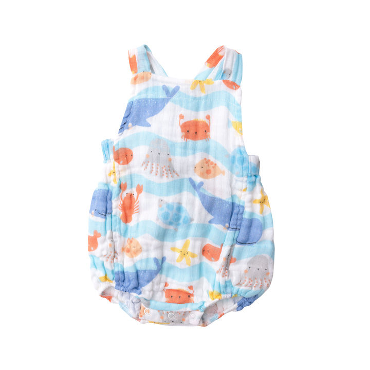 Muslin Retro Sunsuit | Wavey Sea Creatures