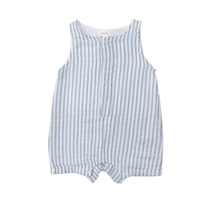 Muslin Shortie Romper | Nautical Ticking Blue Stripe