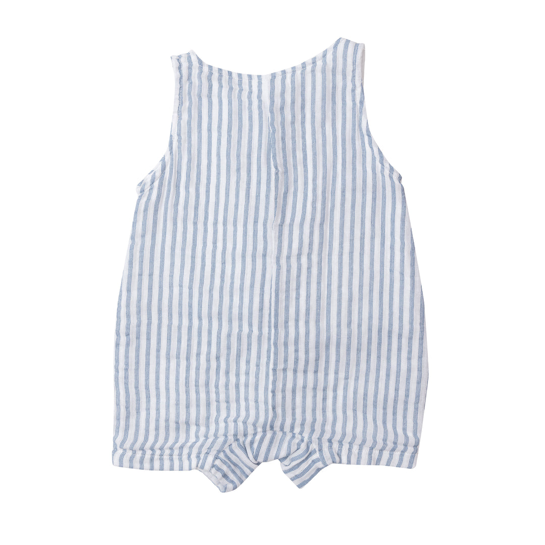 Muslin Shortie Romper | Nautical Ticking Blue Stripe