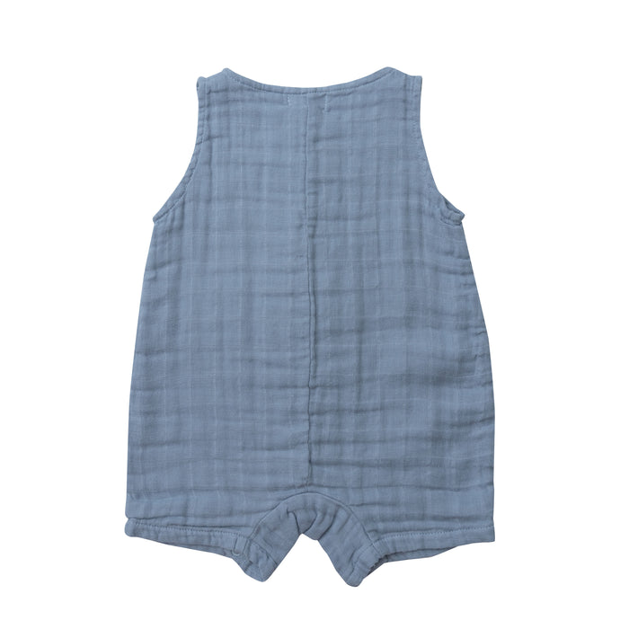 Organic Muslin Shortie Romper | Ocean Blue