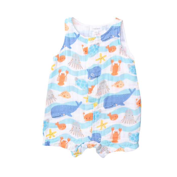 Muslin Shortie Romper | Wavey Sea Creatures