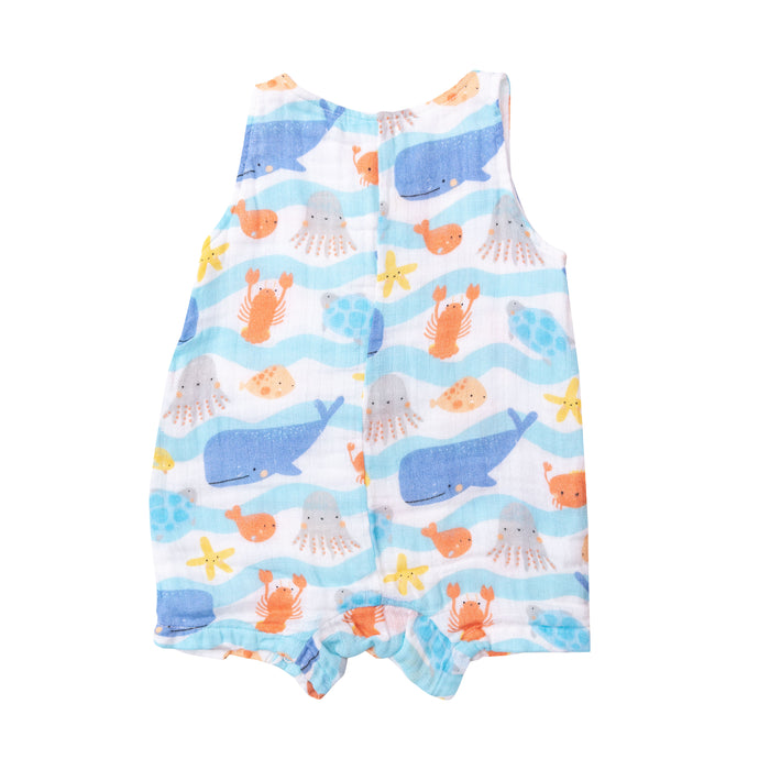 Muslin Shortie Romper | Wavey Sea Creatures