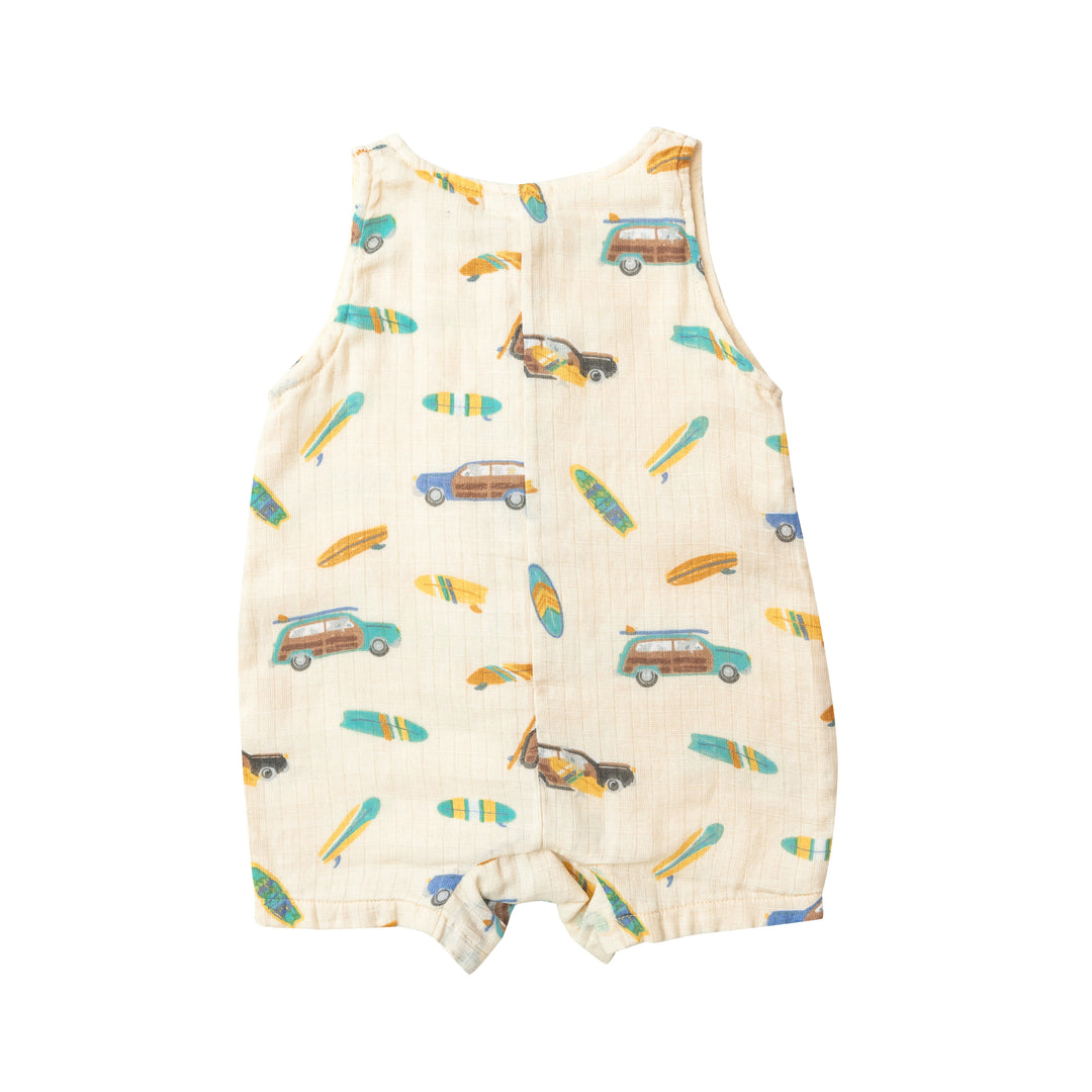 Muslin Shortie Romper | Woody Surf Sharks